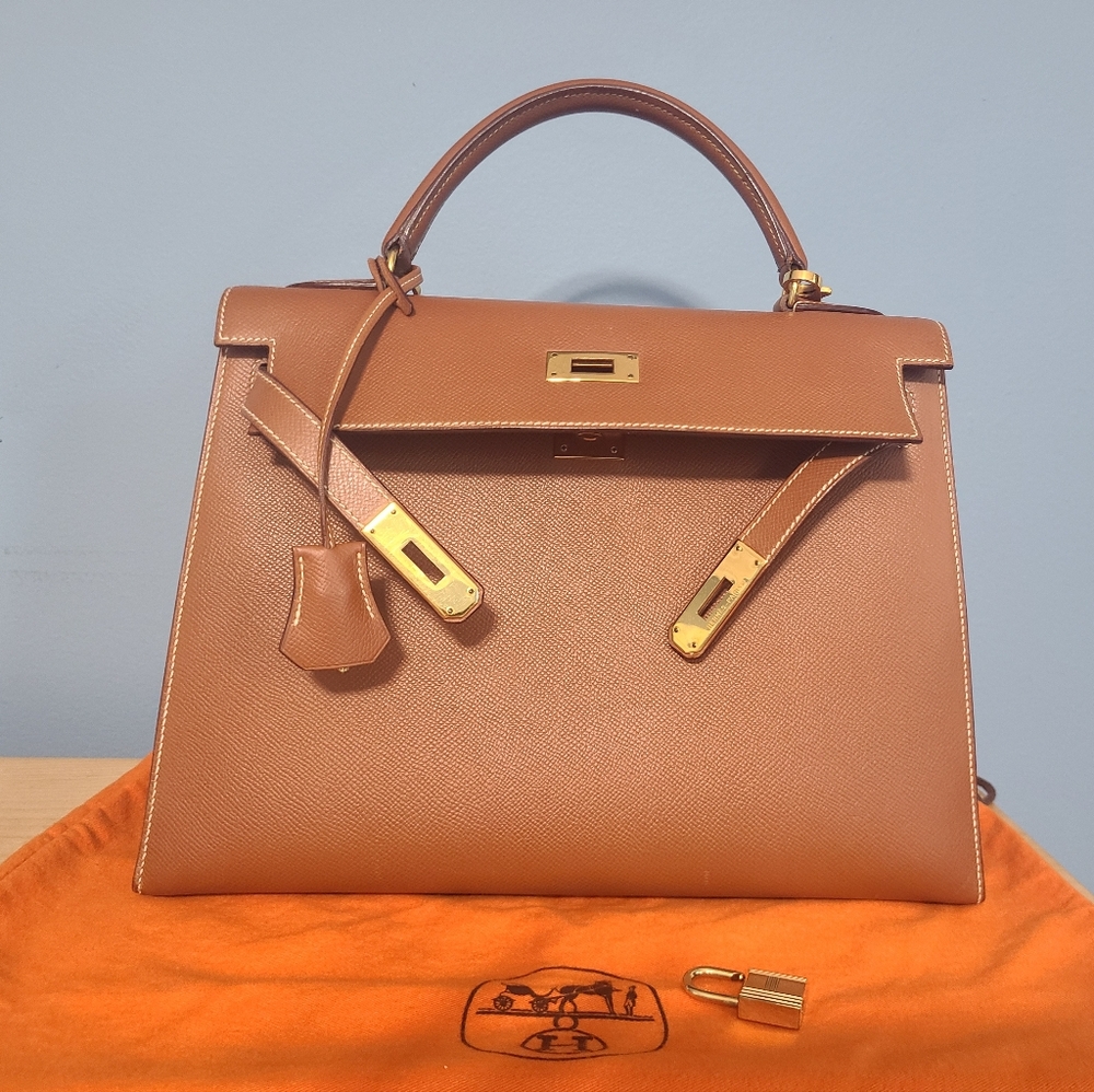 Authentic HERMES Kelly 32 Sellier Gold On Gold